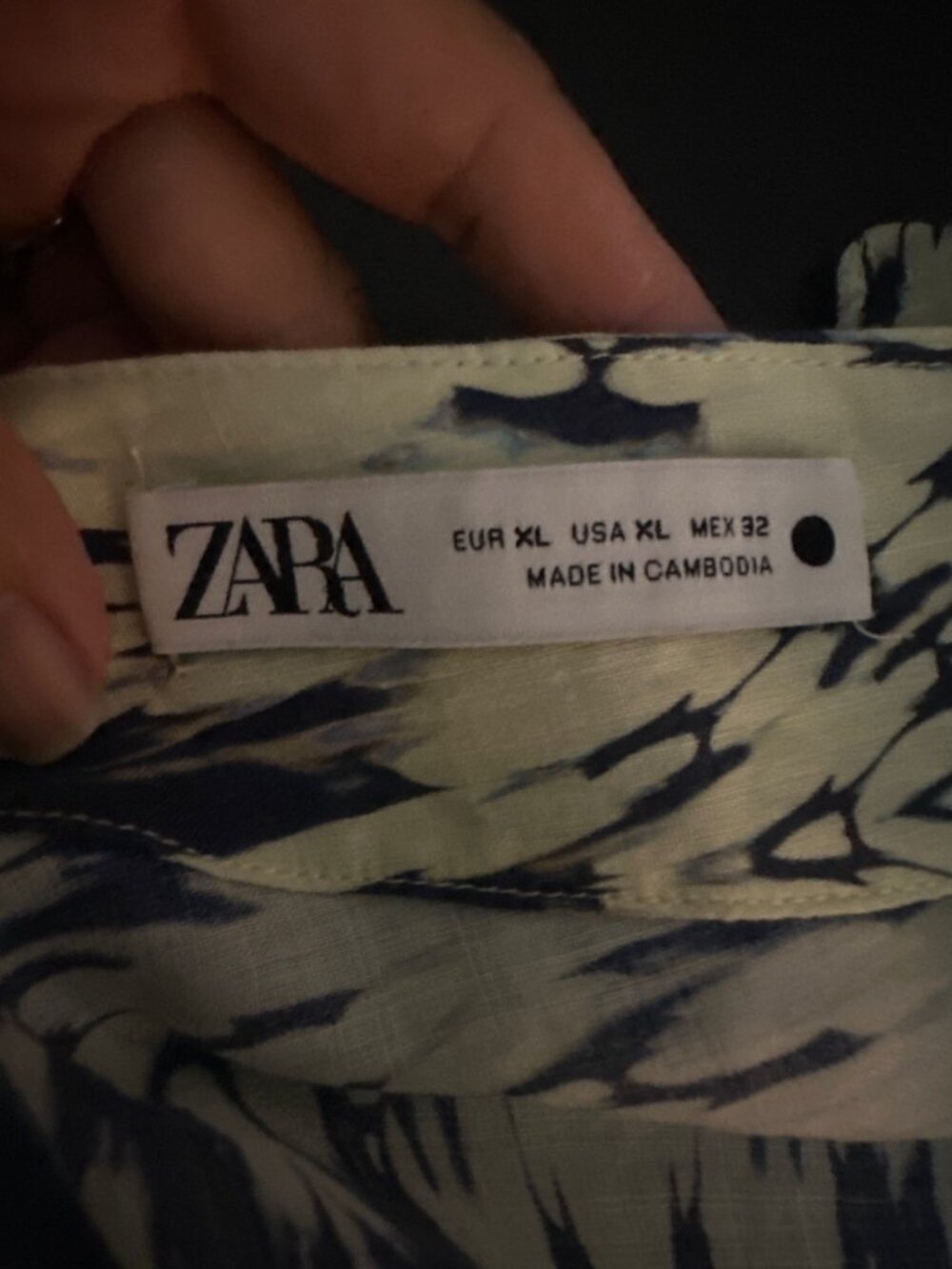 Zara 100% Ramie Abstract Print Kaftan Tunic Dress XL Blue Ivory Boho Beachy - Picture 2 of 11